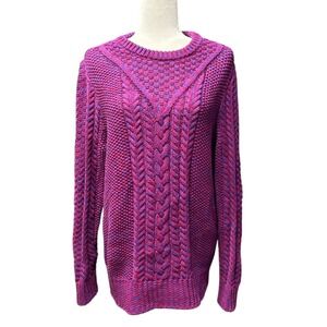 LL Bean Signature Womens Sweater Cable Knit Red Purple Cotton Size Medium Medium